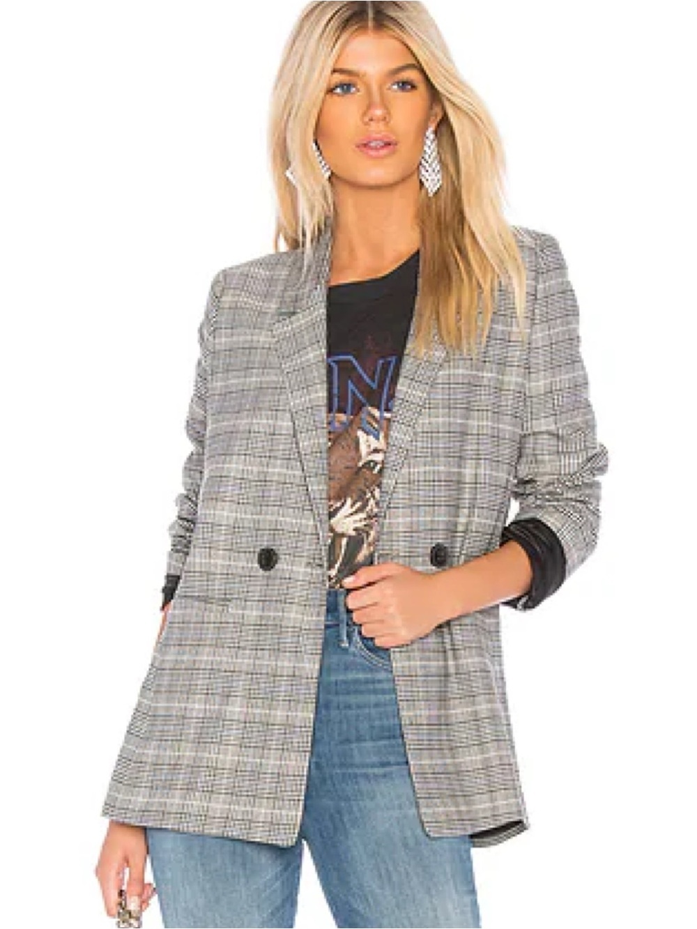 Anine Bing Madeline Plaid Blazer in Blue & Gray Small